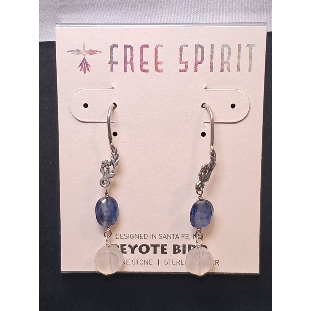 Peyote Bird Blue White Gemstones On Silver Floral Hook Earrings 1.5" Drop NWT